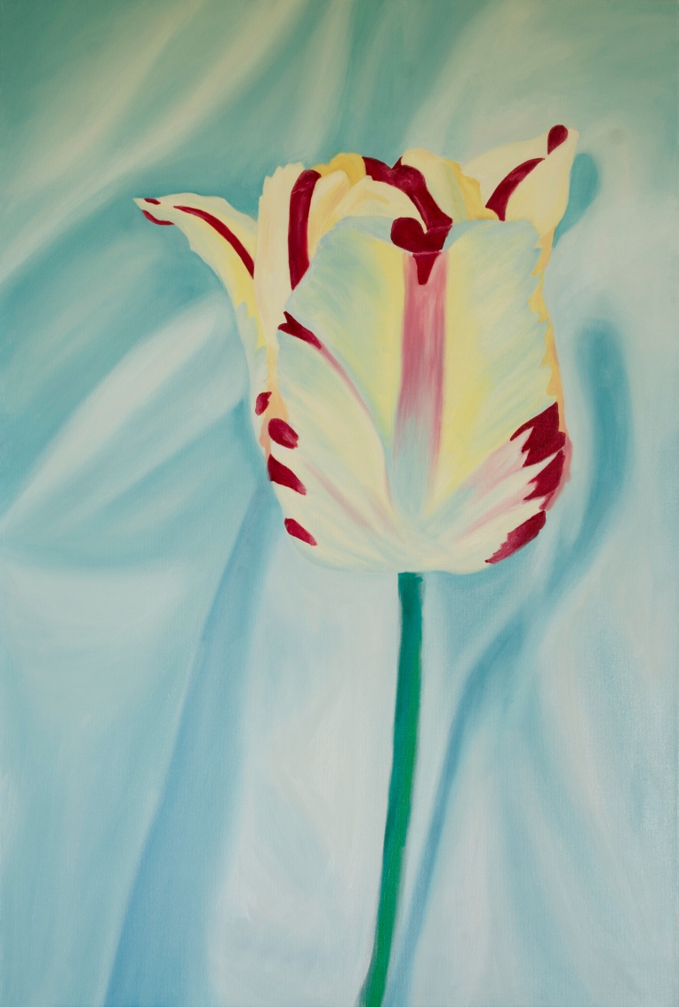 Vertical Tulip WIP, Jun 25, 2016, Oil on Canvas, 24″ X 36″